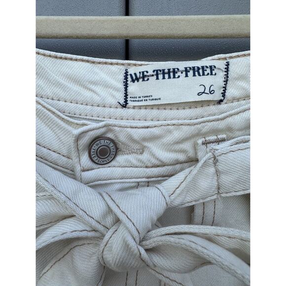 Free People We The Free Ivory Women Dunes Wide-Leg Tie Slouchy Jeans Pants Sz 26 - Picture 10 of 16